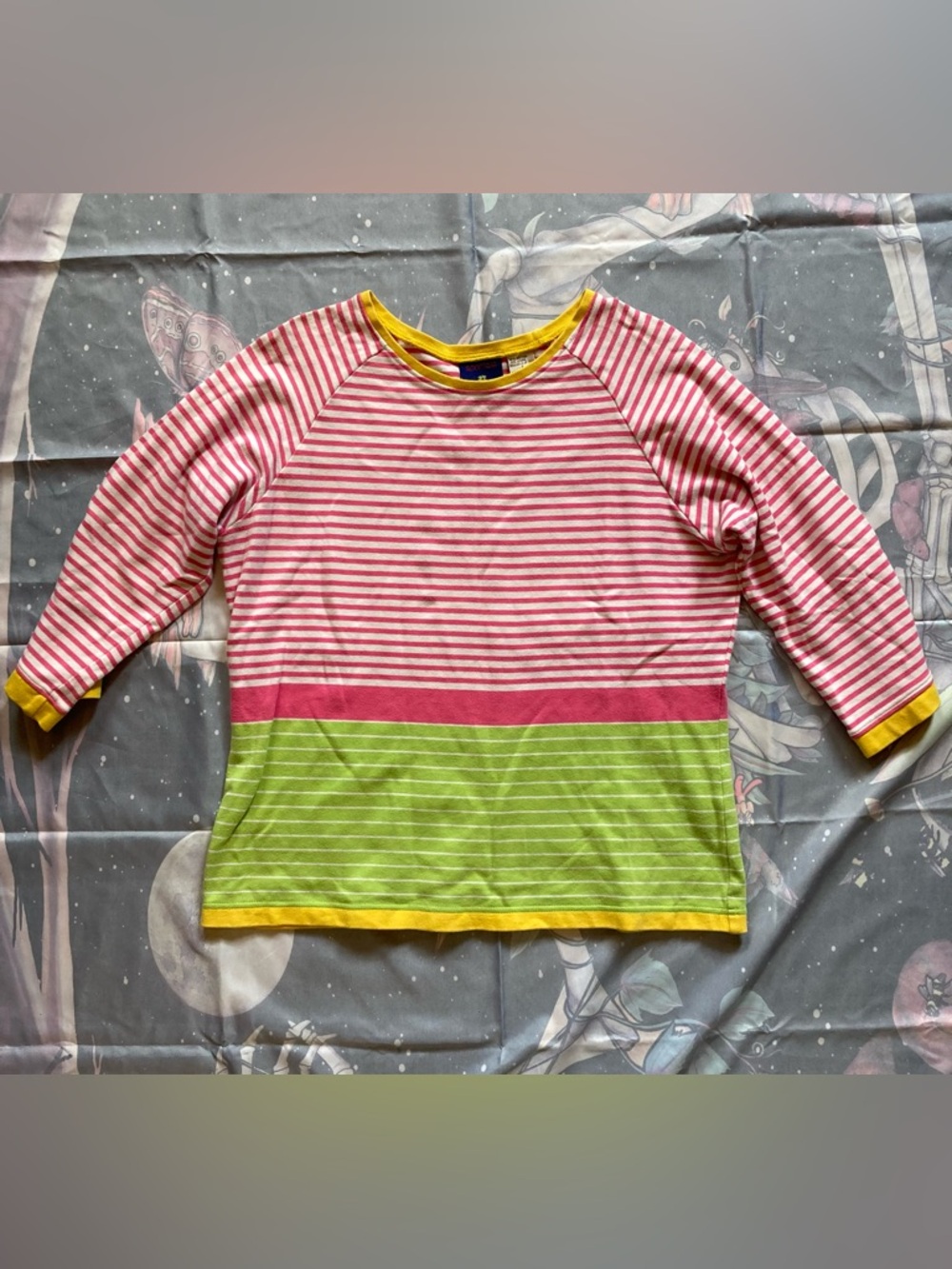 Striped Colorblock Tee - Pink, Green & Yellow